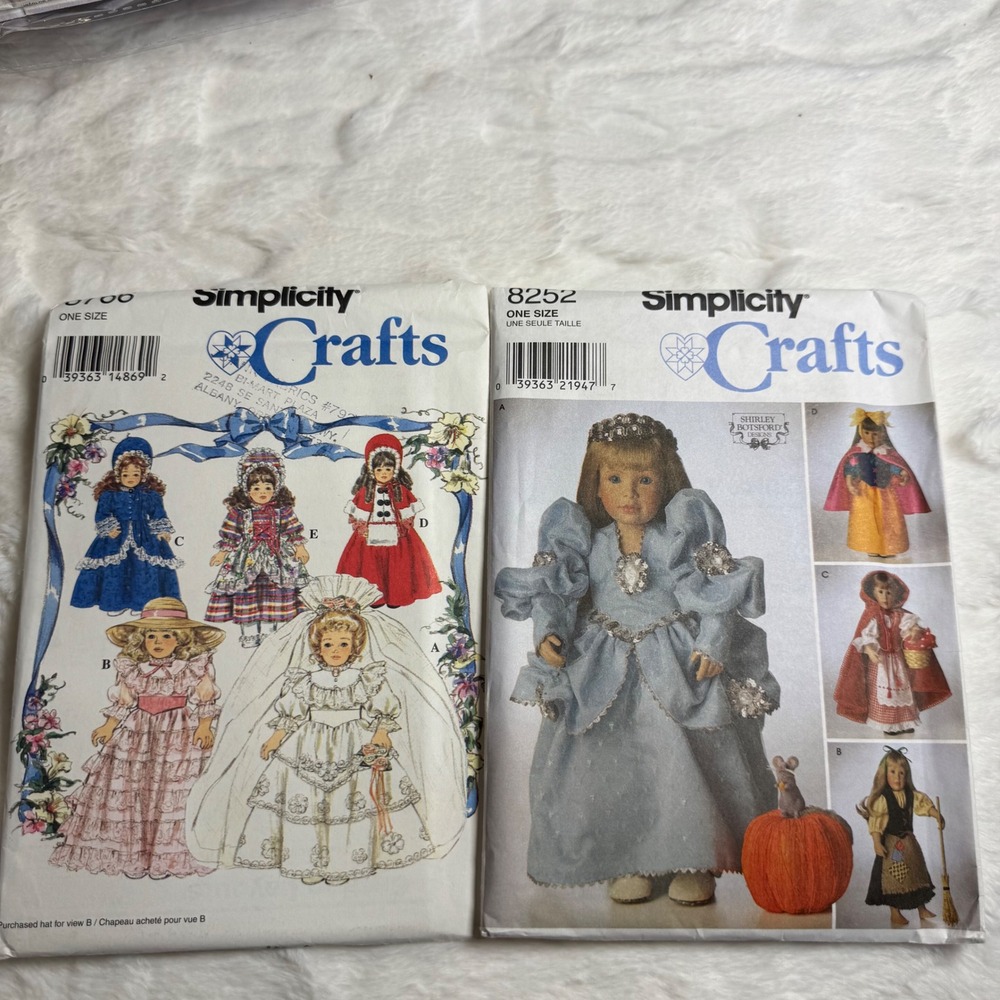 Simplicity Crafts Doll Clothes Sewing Patterns 8766 8252 16-18 Inch Dolls Lot